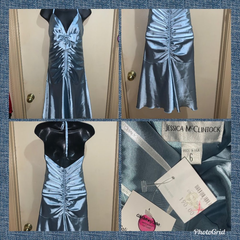 Jessica McClintock SZ 6 Bow RUCHED Dress HALTER